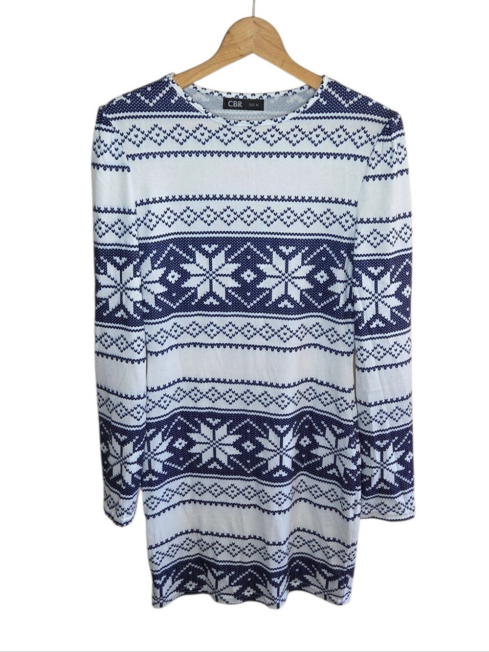 CBR Navy White Lightweight Knit Nordic Snowflake Fair Isle Dress Size XL Winter